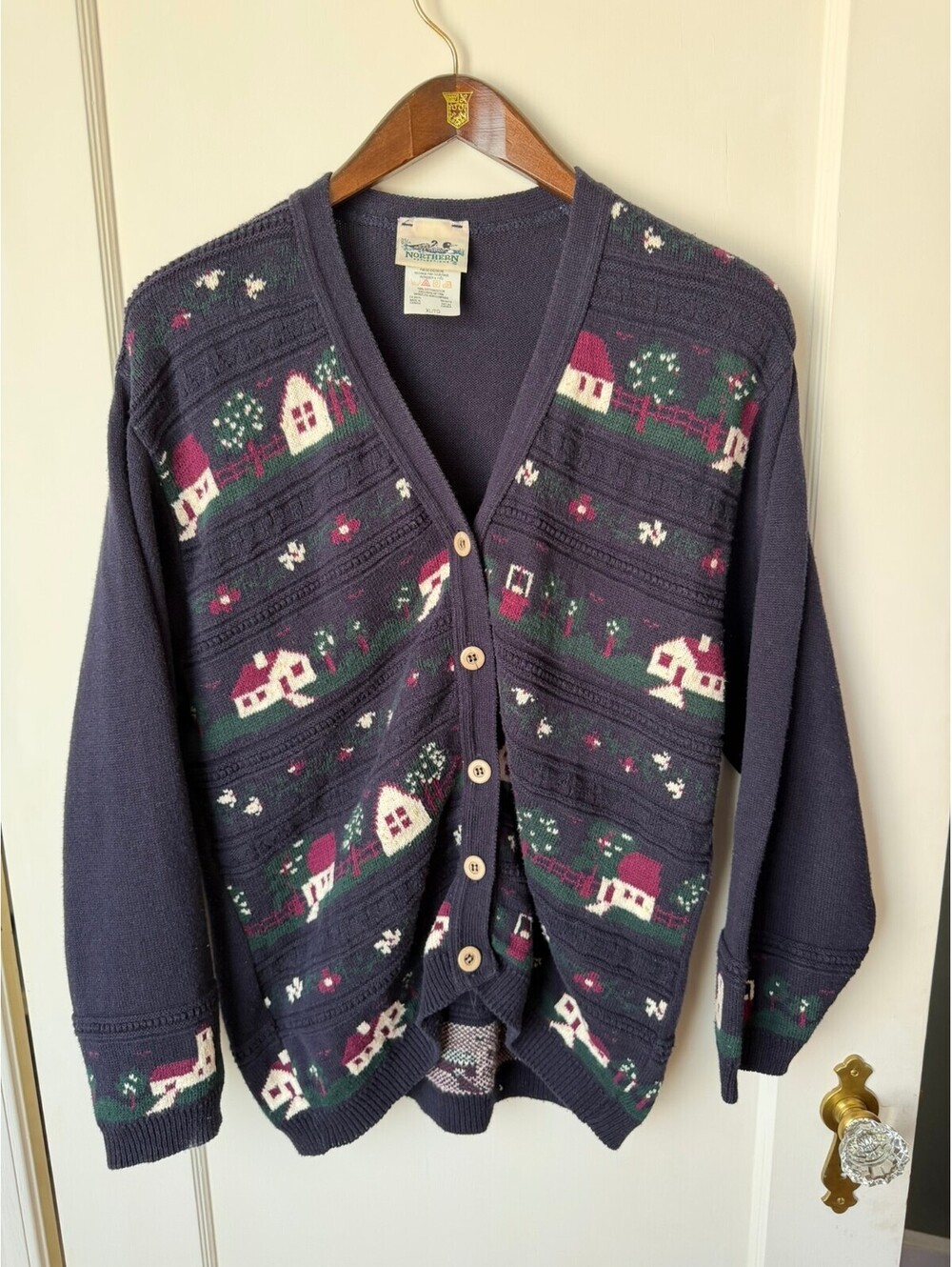 Vintage 90s Northern Reflections Cottagecore House Cardigan Sweater XL